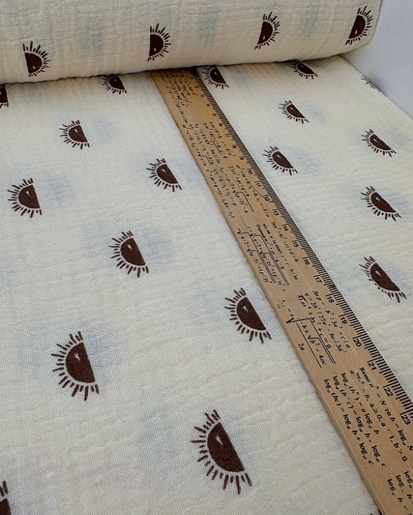 STAR-80010 | MUSLIN PRINTING-STAR-80010 Муслін жатка 2-х шаровий принт дитячий сонечко на айворі 100