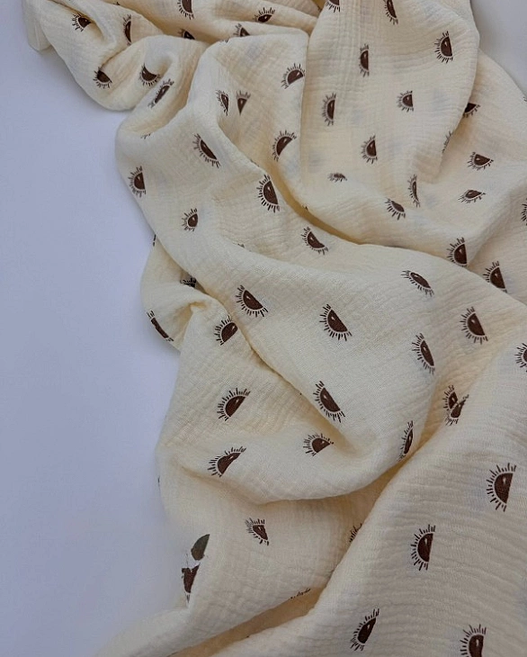 STAR-80010 | MUSLIN PRINTING-STAR-80010 Муслін жатка 2-х шаровий принт дитячий сонечко на айворі 100