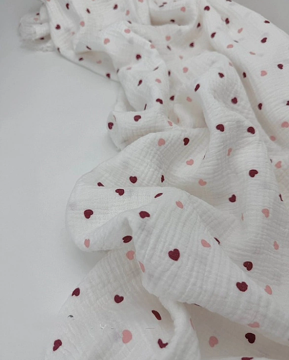 STAR-80014-2 Муслін жатка 2-х шаровий принт LOVE сердечки дрібні кольорові на молочному 100% бавовна