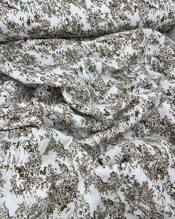 STAR-80016-K Муслін жатка 2-х шаровий принт Діор коричневий на молочному 100% бавовна 135-140 см 125