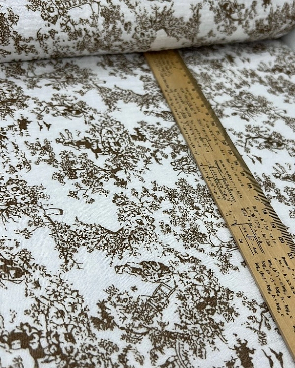 STAR-80016-K Муслін жатка 2-х шаровий принт Діор коричневий на молочному 100% бавовна 135-140 см 125