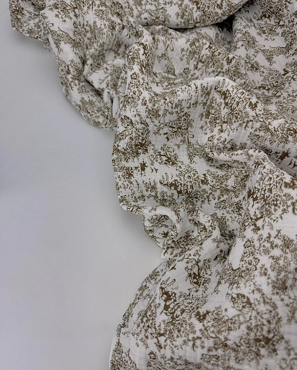 STAR-80016-K Муслін жатка 2-х шаровий принт Діор коричневий на молочному 100% бавовна 135-140 см 125