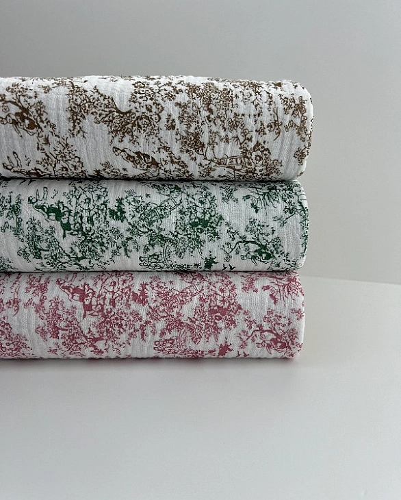 STAR-80016-K Муслін жатка 2-х шаровий принт Діор коричневий на молочному 100% бавовна 135-140 см 125