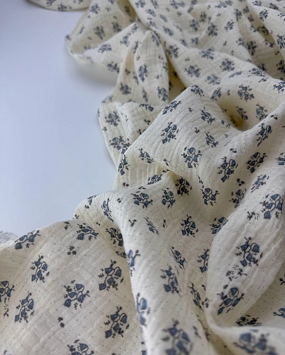 MR C04401 | RAINBOW-C04401 Муслін жатка 2-х шаровий принт квіти дзвіночки на айворі 100% бавовна 135