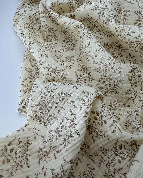 M 5039 C3 | RAINBOW-C04201 Муслін жатка 2-х шаровий принт квіти польові трави коричневі на айворі 10