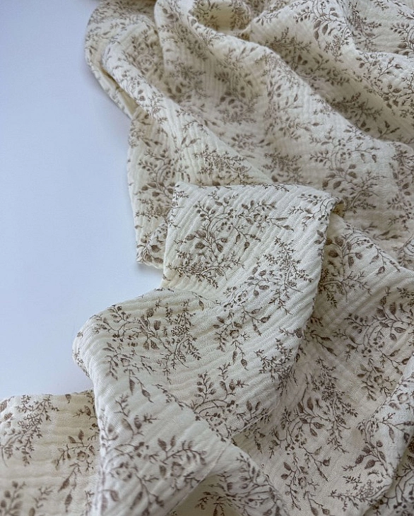 M 5039 C3 | RAINBOW-C04201 Муслін жатка 2-х шаровий принт квіти польові трави коричневі на айворі 10