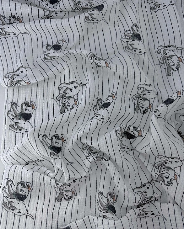 M 2015 C2 Муслін жатка 2-х шаровий принт звірята собачки далматинці, смужка на молочному 100% бавовн