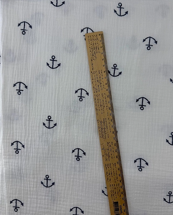 M 07001 C02 | RAINBOW-C07 Муслін жатка 2-х шаровий принт якоря морські на білому 100% бавовна 135-14