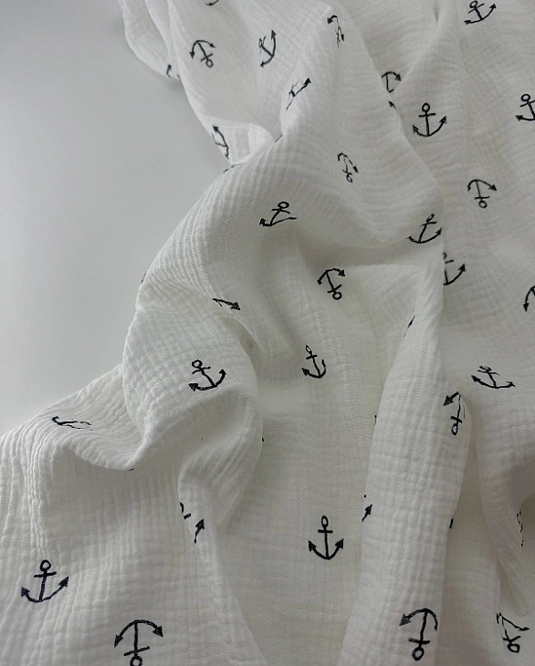 M 07001 C02 | RAINBOW-C07 Муслін жатка 2-х шаровий принт якоря морські на білому 100% бавовна 135-14