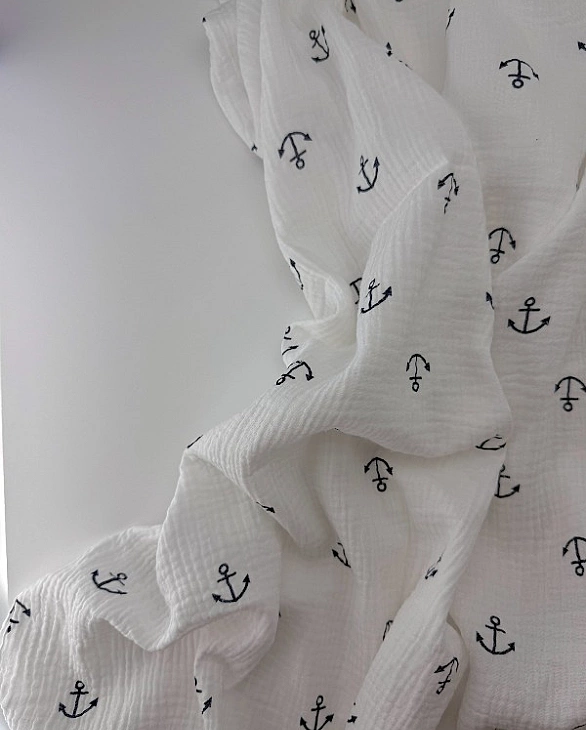 M 07001 C02 | RAINBOW-C07 Муслін жатка 2-х шаровий принт якоря морські на білому 100% бавовна 135-14