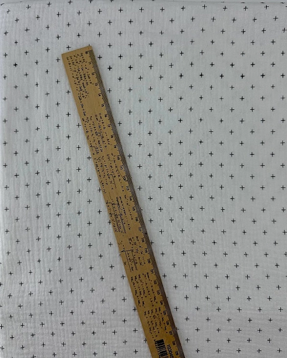 M 04101 C02 | RAINBOW-C04 Муслін жатка 2-х шаровий принт геометричний плюсики на молочному 100% баво