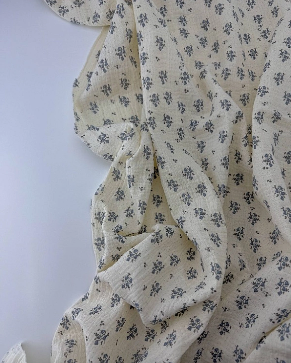 M 04101 C03 | RAINBOW-C04 Муслін жатка 2-х шаровий принт квіти дзвіночки на айворі 100% бавовна 135-