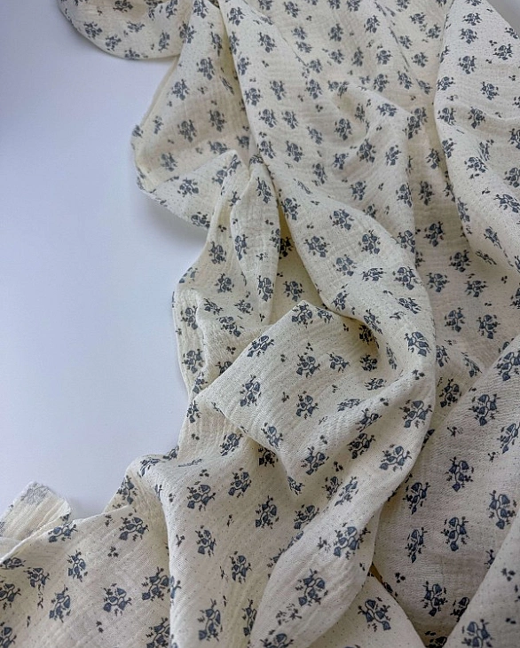 M 04101 C03 | RAINBOW-C04 Муслін жатка 2-х шаровий принт квіти дзвіночки на айворі 100% бавовна 135-