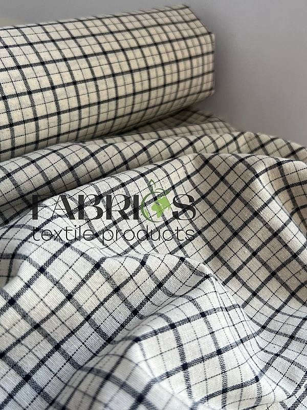 DENNIS-8C3 варена бавовна принт геометричний клітинка чорна на молочному 100% бавовна 145-150 см 150