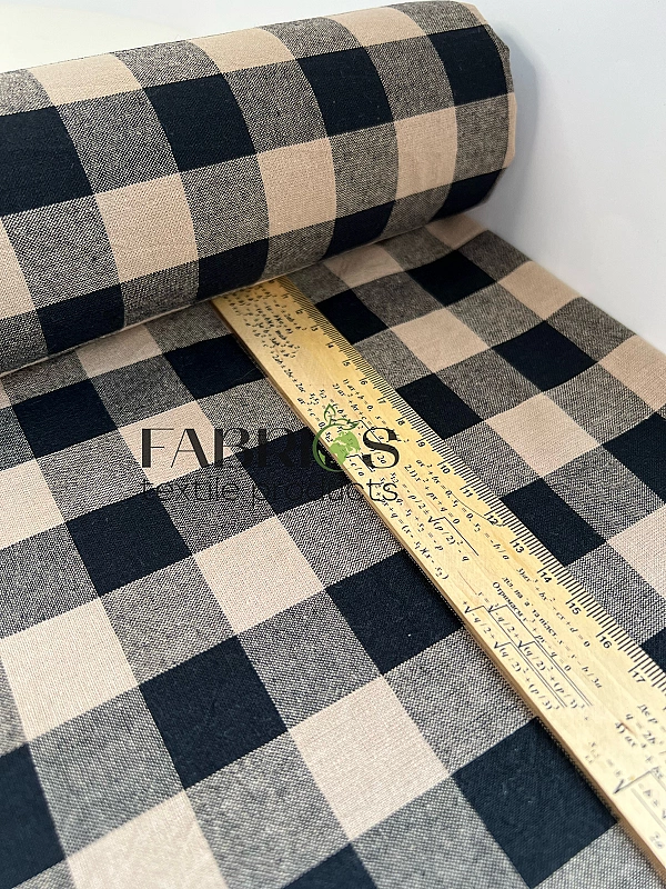 DENNIS-7C6 варена бавовна принт геометричний клітинка чорно-коричнева середня 100% бавовна 145-150 с