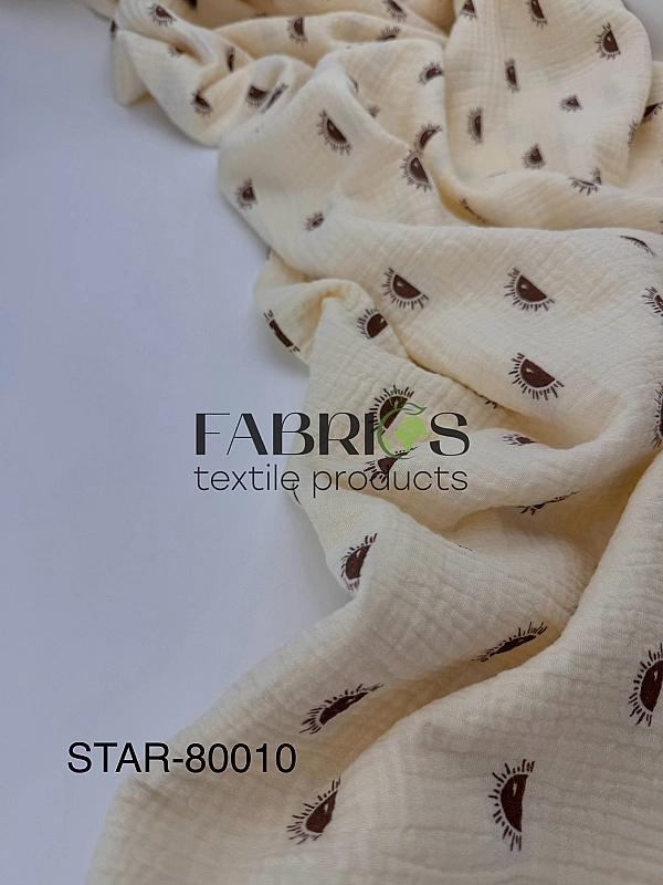 STAR-80010 | MUSLIN PRINTING-STAR-80010 Муслін жатка 2-х шаровий принт дитячий сонечко на айворі 100