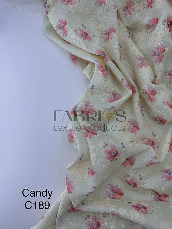 CANDY-C189 батист принт квіти вишивка акварельні рожеві на лимонному 100% бавовна 135см 90-100 грам/