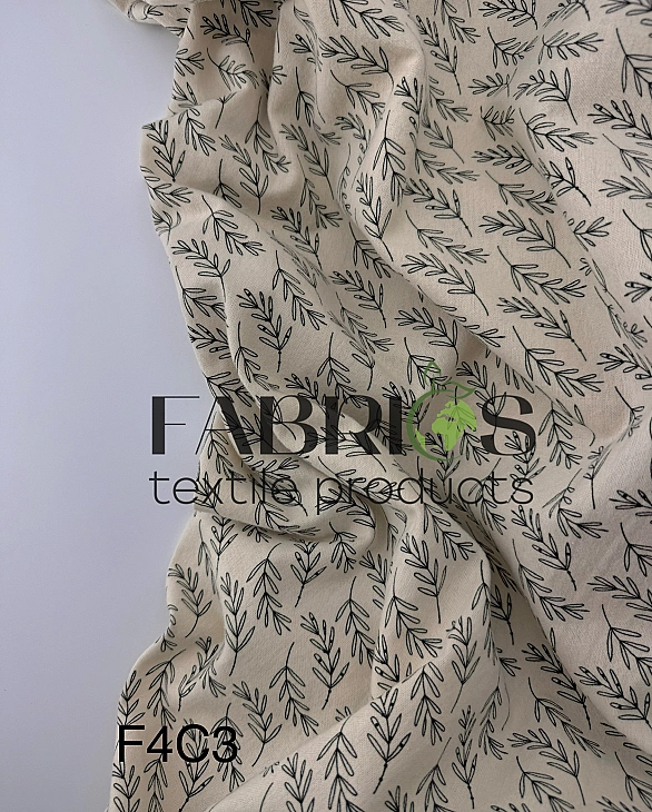 F 4 C3 фланель принт рослинний гілочки на айворі 100% бавовна 150 см 150-160 грам/м.кв.