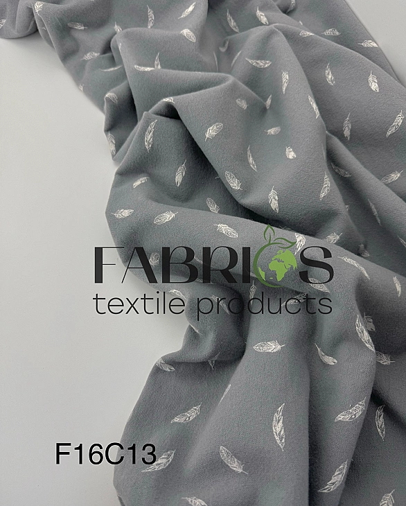 F 16 C13 фланель принт пір'ячко біле на сірому 100% бавовна 150 см 150-160 грам/м.кв.