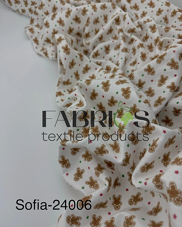 F 119 C02 фланель принт дитячий імбирний пряник з зірочками на білому 100% бавовна 150 см 150-160 гр