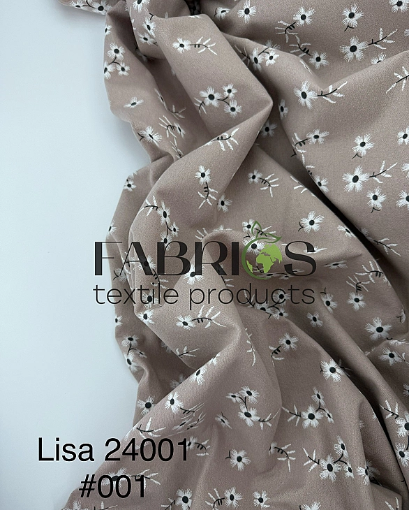 LISA 24001 C 001 Тепла бавовна принт квіти білі на бежевому 100% бавовна 150 см 150 грам/м.кв.