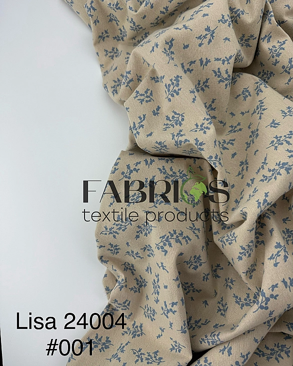 LISA 24004 C 001 Тепла бавовна принт рослинний гілочки блакитні на бежевому 100% бавовна 150 см 150
