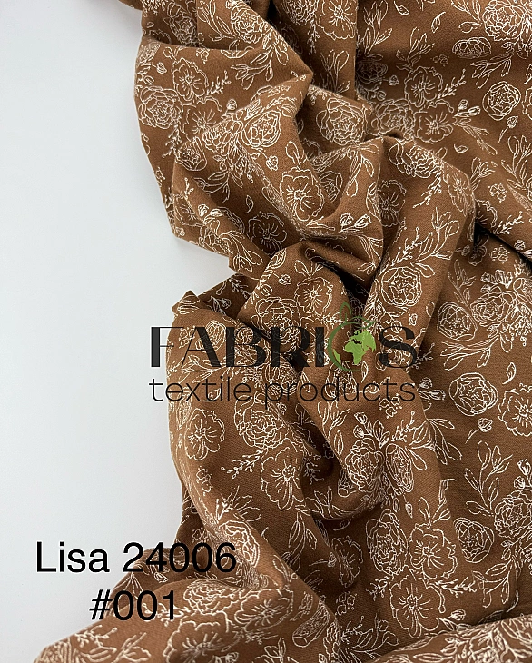 LISA 24006 C 001 Тепла бавовна принт квіти намальовані на коричневому 100% бавовна 150 см 150 грам/м