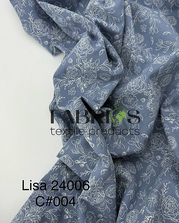 LISA 24006 C 004 Тепла бавовна принт квіти намальовані на блакитному 100% бавовна 150 см 150 грам/м.