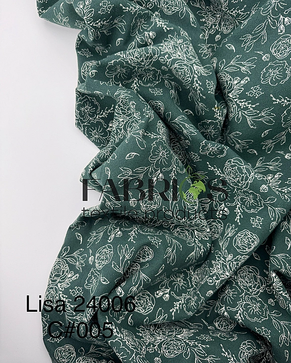 LISA 24006 C 005 Тепла бавовна принт квіти намальовані на зеленому 100% бавовна 150 см 150 грам/м.кв