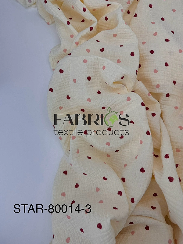 M 310 C3 Муслін жатка 2-х шаровий принт LOVE сердечки дрібні кольорові на айворі 100% бавовна 135-14