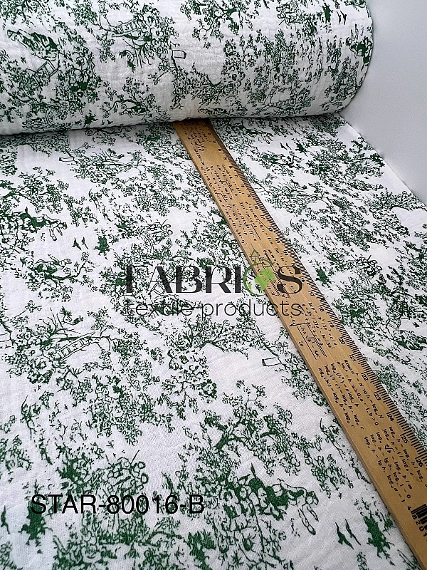 M 105 C2 Муслін жатка 2-х шаровий принт Діор зелений на молочному 100% бавовна 135-140 см 125-135 гр