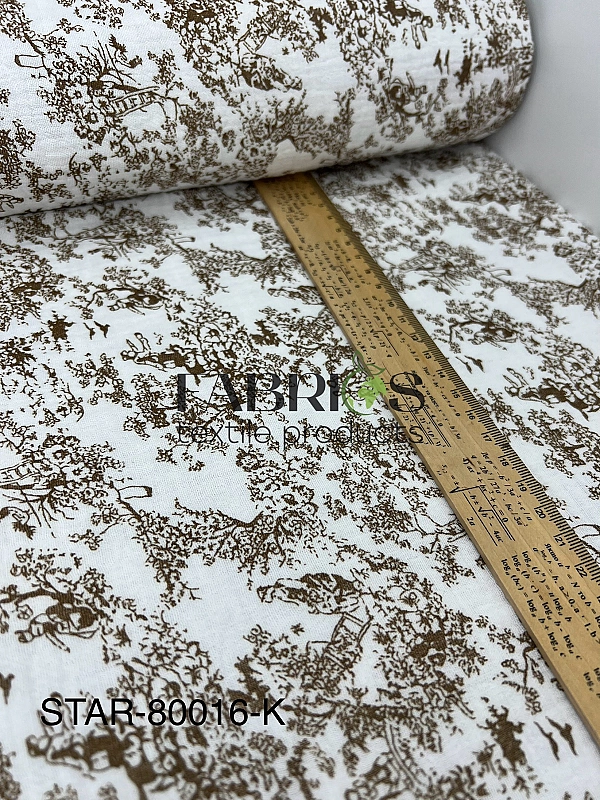 STAR-80016-K Муслін жатка 2-х шаровий принт Діор коричневий на молочному 100% бавовна 135-140 см 125