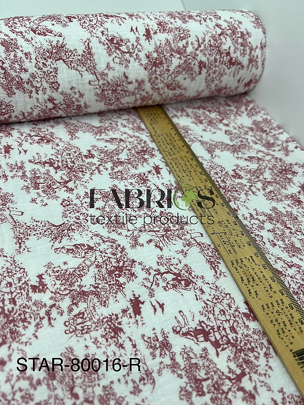 M 106 C2 Муслін жатка 2-х шаровий принт Діор рожевий на молочному 100% бавовна 135-140 см 125-135 гр