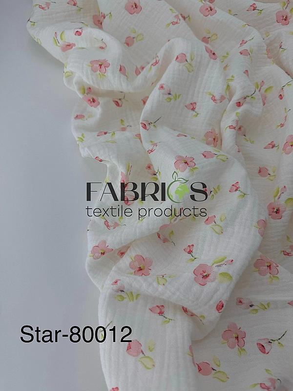 M 5033 C2 Муслін жатка 2-х шаровий принт квіти рожеві віоли на білому 100% бавовна 135-140 см 125-13