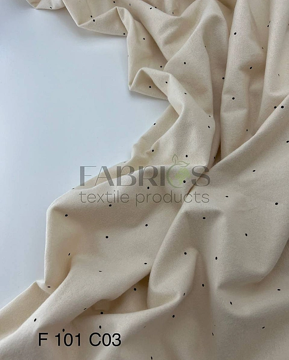 F 101 C03 фланель принт цятки дрібні чорні на бежевому 100% бавовна 160 см 150-160 грам/м.кв.