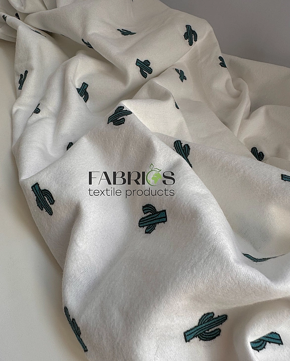 F 6 C2 фланель принт рослинний кактуси на молочному 100% бавовна 150 см 150-160 грам/м.кв.