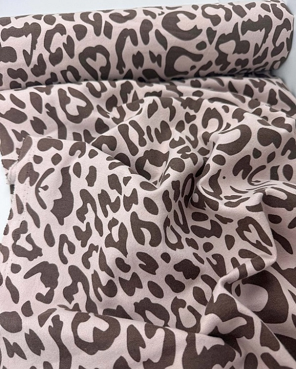 JASON-1 J001 фланель принт цятки леопард коричневі на бежево-пудровому 100% бавовна 145-150 см 150-1