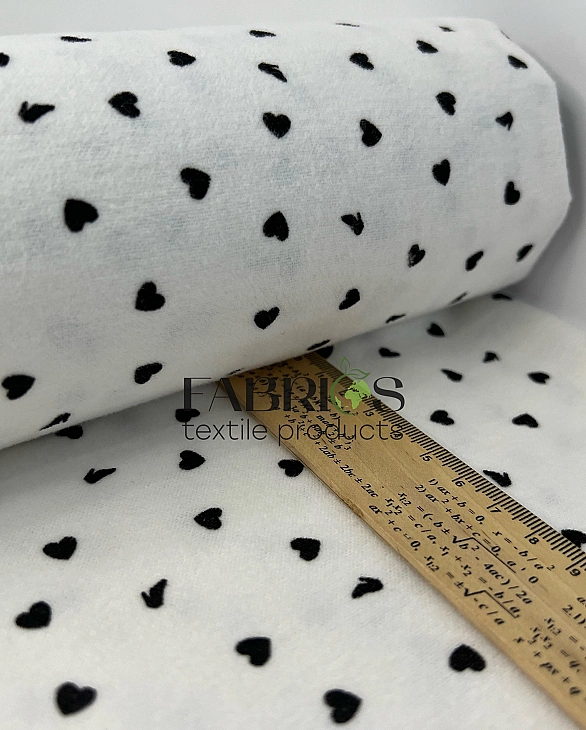 LISA-19 708 Тепла бавовна принт LOVE сердечки з туфелькою дрібні чорні на білому 100% бавовна 150 см