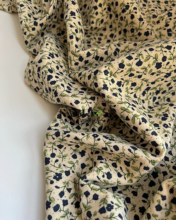 LISA-20 701 Тепла бавовна принт квіти тюльпани сині на айворі 100% бавовна 150 см 150 грам/м.кв.