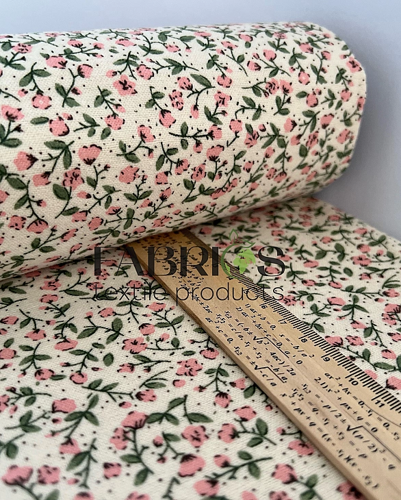 LISA-21 701 Тепла бавовна принт квіти тюльпани ніжно-рожеві на айворі 100% бавовна 150 см 150 грам/м