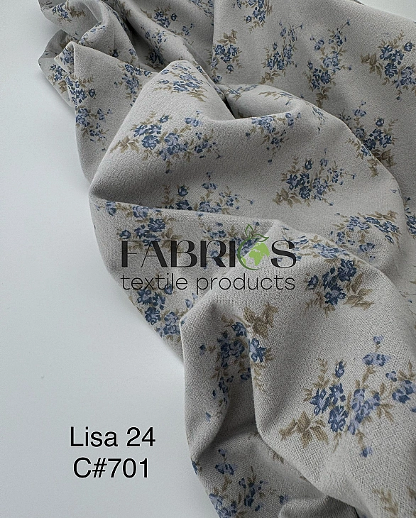 LISA-24 701 Тепла бавовна принт квіти блакитні букети на сірому 100% бавовна 150 см 150 грам/м.кв.