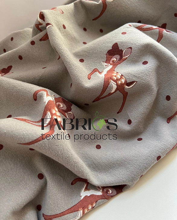 LISA-27 701 Тепла бавовна принт звірята бембі на сірому 100% бавовна 150 см 150 грам/м.кв.