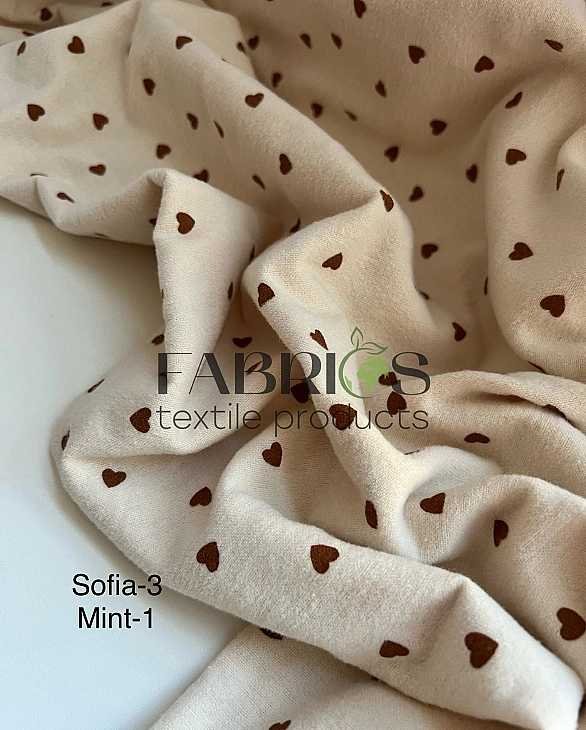 SOFIA-3 | FLANNEL PRINTING-SOFIA-3 фланель принт LOVE сердечки бежеві дрібні на айворі 100% бавовна