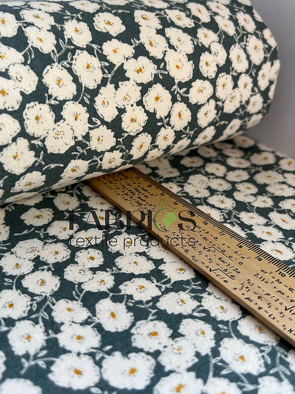 LISA-14 701 Тепла бавовна принт квіти білі на бірюзовому 100% бавовна 150 см 150 грам/м.кв.