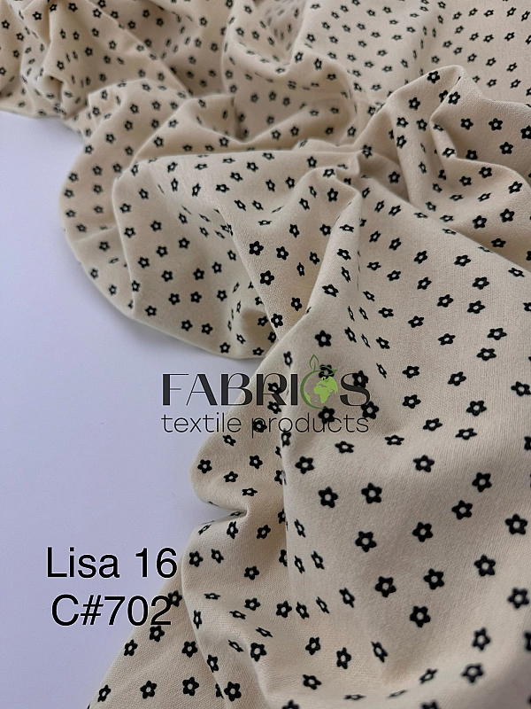 LISA-16 702 Тепла бавовна принт квіти ромашки дрібні чорні на айворі 100% бавовна 150 см 150 грам/м.
