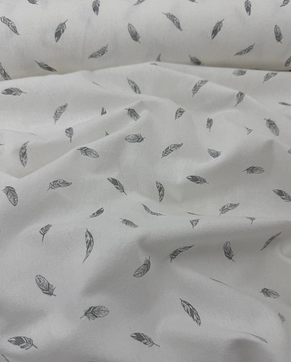 F 16 C2 фланель принт пір'ячко сіре на білому 100% бавовна 150 см 150-160 грам/м.кв.