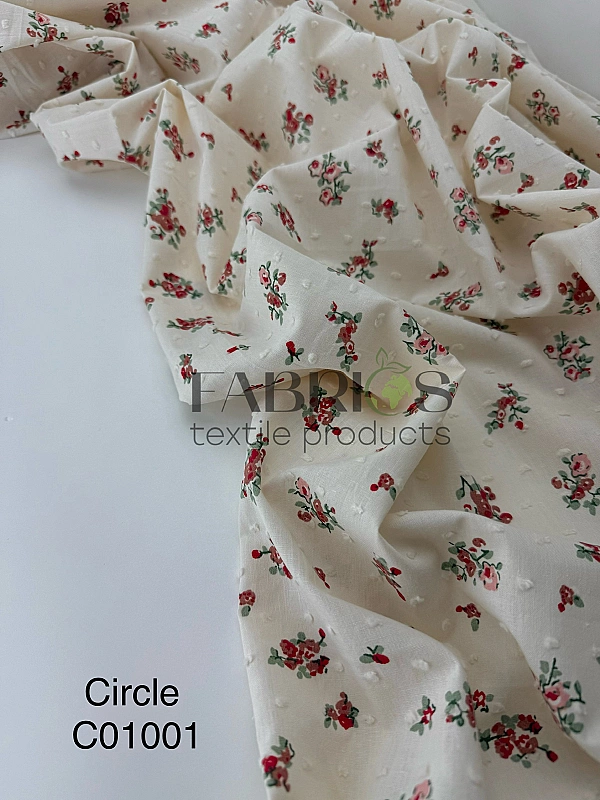 CIRCLE-6 C01001 | ANTONIA Батист мушка принт квіти червоні на айворі 100% бавовна 140-146 см 90-100