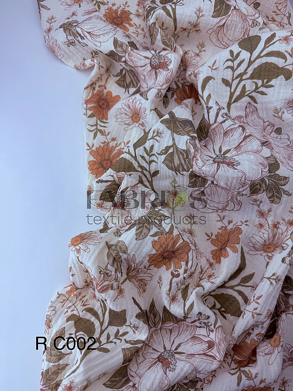 M 002 C03 | RAINBOW-C002 Муслін жатка 2-х шаровий принт квіти великі на айворі 100% бавовна 135-140