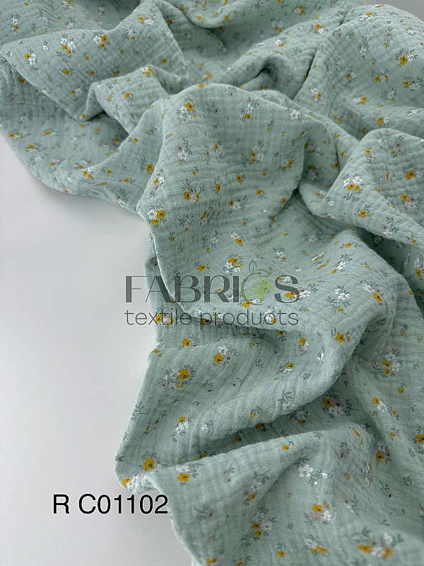 M 01102 C92 | RAINBOW-C01 Муслін жатка 2-х шаровий принт квіти дрібні букети на попилясто м'ятному 1