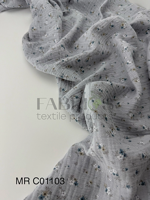 M 01103 C93 | RAINBOW-C01 Муслін жатка 2-х шаровий принт квіти дрібні букети на сірому олов'яному 10